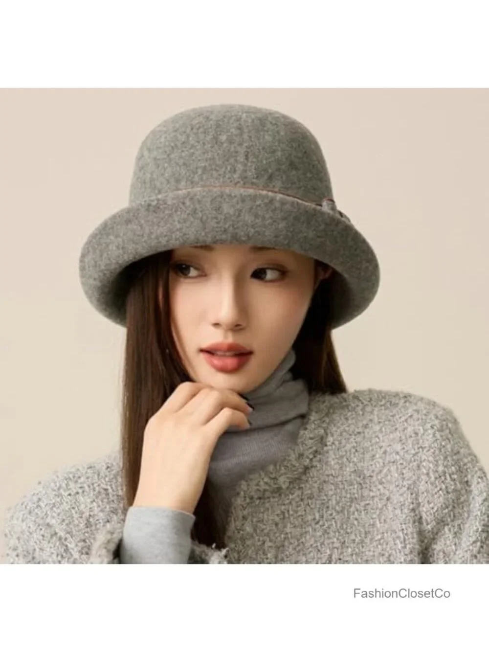 Vintage Felt Cloche Hat with Bow, Adjustable Bucket Hat for Winter Fall